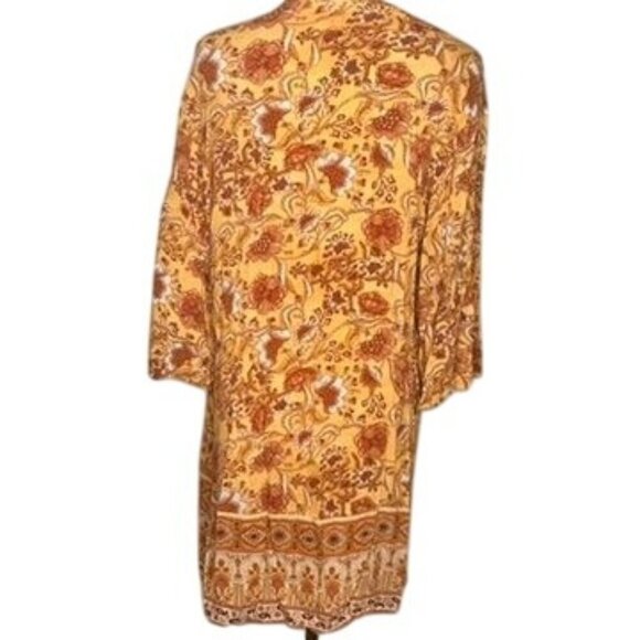 Burnt Orange Floral Open Boho Floral Kimono Duster Womens XS/S 70s Retro Autumn - Picture 2 of 8